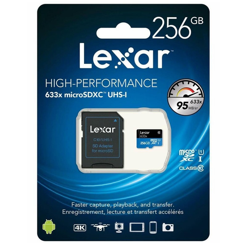 Thẻ nhớ 256GB Lexar 633x micro SDXC UHS-l V30 -100MB/s / Tặng kèm áo thẻ [ hàng chính hãng Mai Hoàng ]