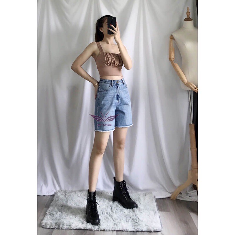Quần jean nữ lửng đùi cạp cao/tua lai/nhạt, đậm