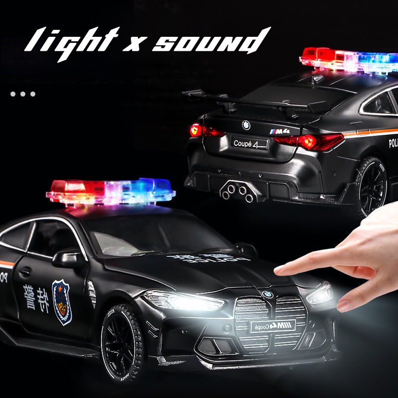 Mô Hình Xe Cảnh Sát BMW M4 Tỉ Lệ 1: 32 Bằng Hợp Kim Có Đèn Và Nhạc