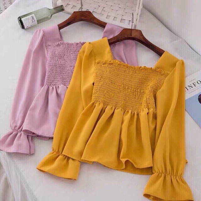 [Rẻ Vô Địch] Áo kiểu babydoll tay phồng cổ vuông siêu xinh
