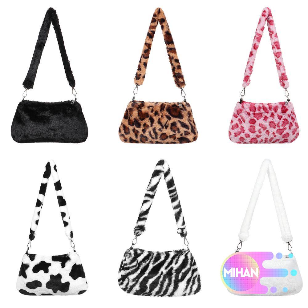 Túi Đeo Vai/ Đeo Chéo/ Đeo Dưới Cánh Tay In Họa Tiết Da Báo Chất Liệu Vải Lông Cho Nữ