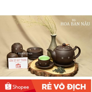 Bộ ấm trà hoa ban bụng nâu gốm Tử Sa Bát Tràng dung tích 400ml