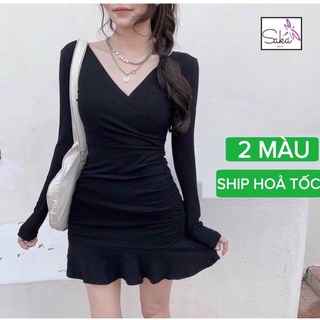 Đầm body nhúng bèo chân lai vải thun gân tăm