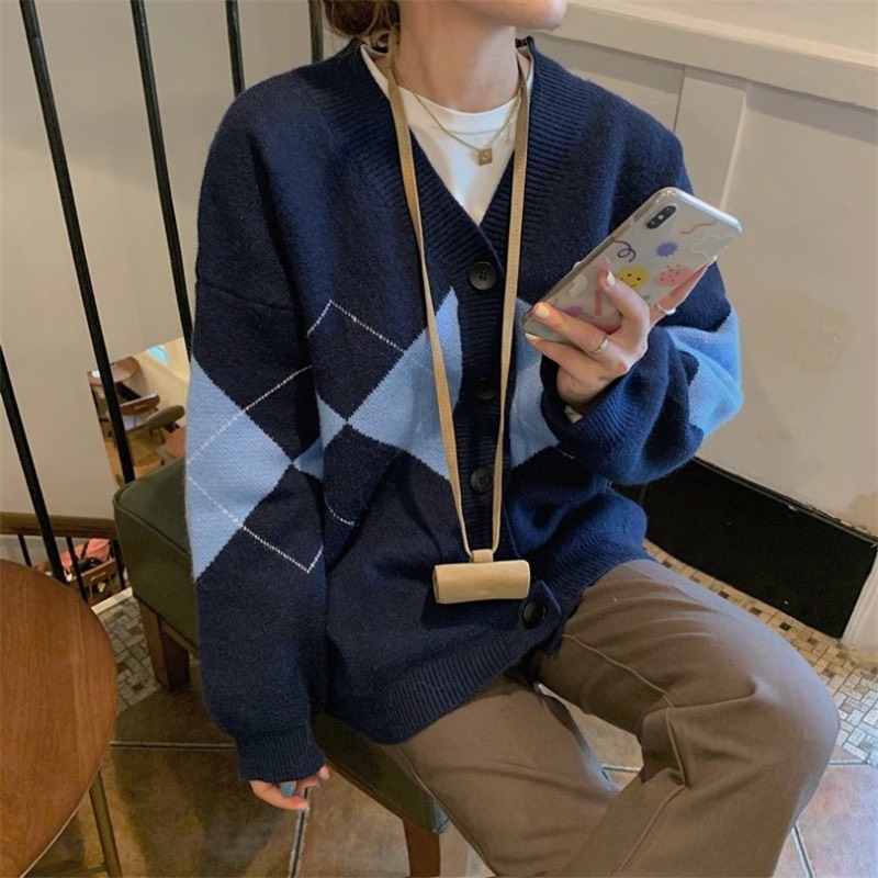 Áo Cardigan Len Tay Dài, Khoác Nữ Hoạ Tiết Trám Lông Cừu Mềm Phối Quần, Chân Váy Xinh | BigBuy360 - bigbuy360.vn