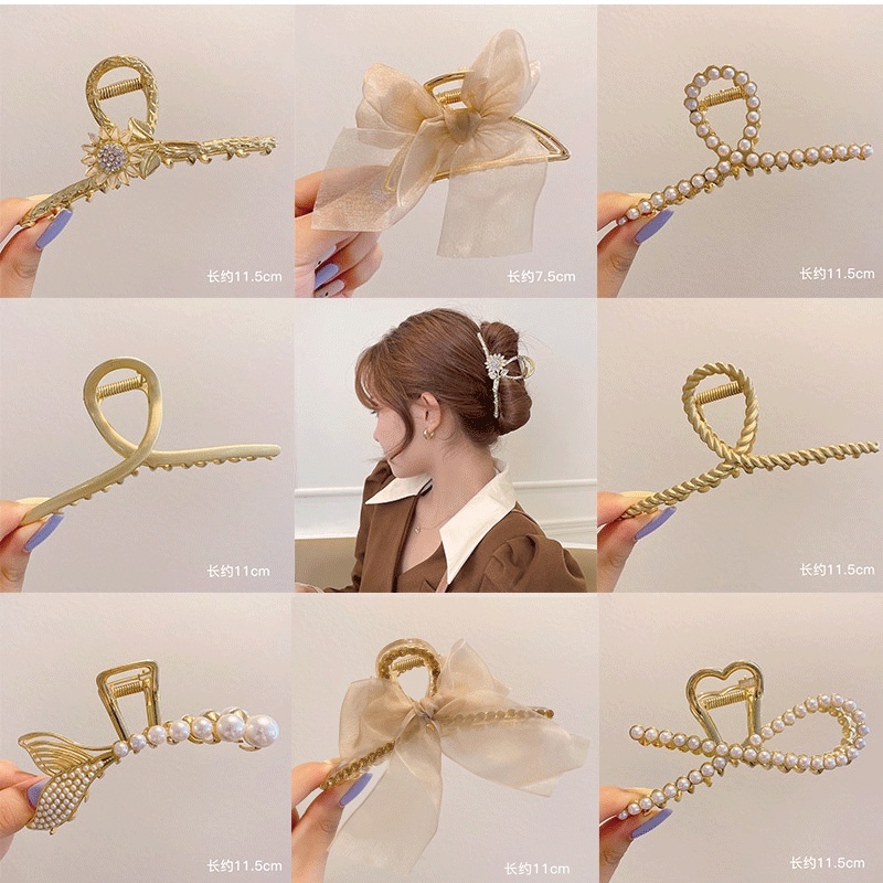 Kẹp tóc hình hoa hướng dương đính ngọc trai phong cách Hàn Quốc cho nữ