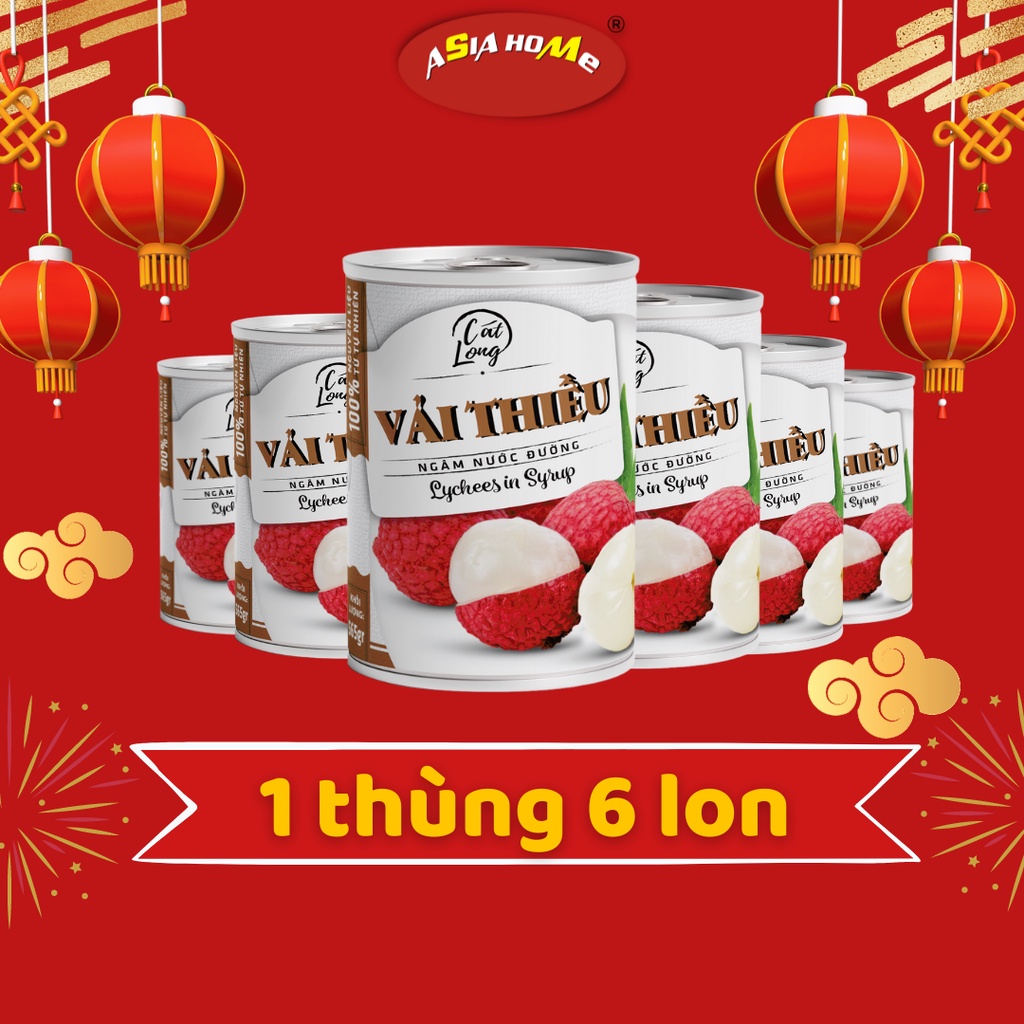 1 thùng 6 lon Vải thiều nước đường Asia Home Cát Long 565gr