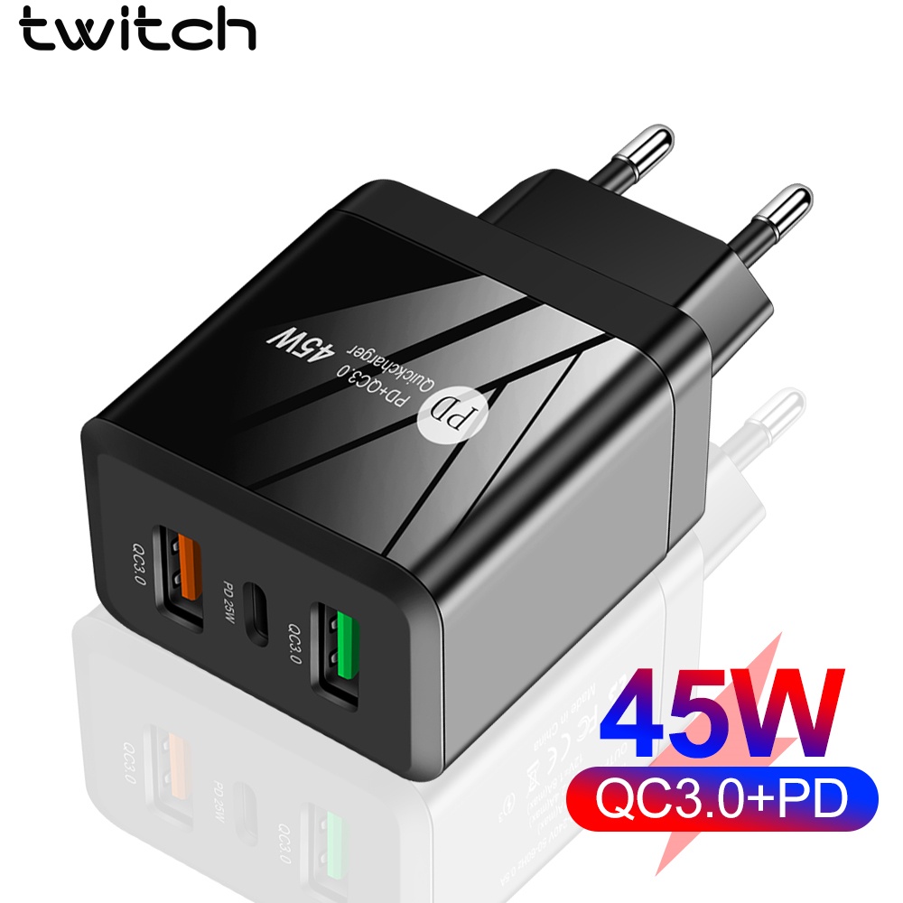 Củ sạc nhanh TWITCH thông minh 45W PD QC3.0 USB Type C 3 cổng đa năng tiện lợi