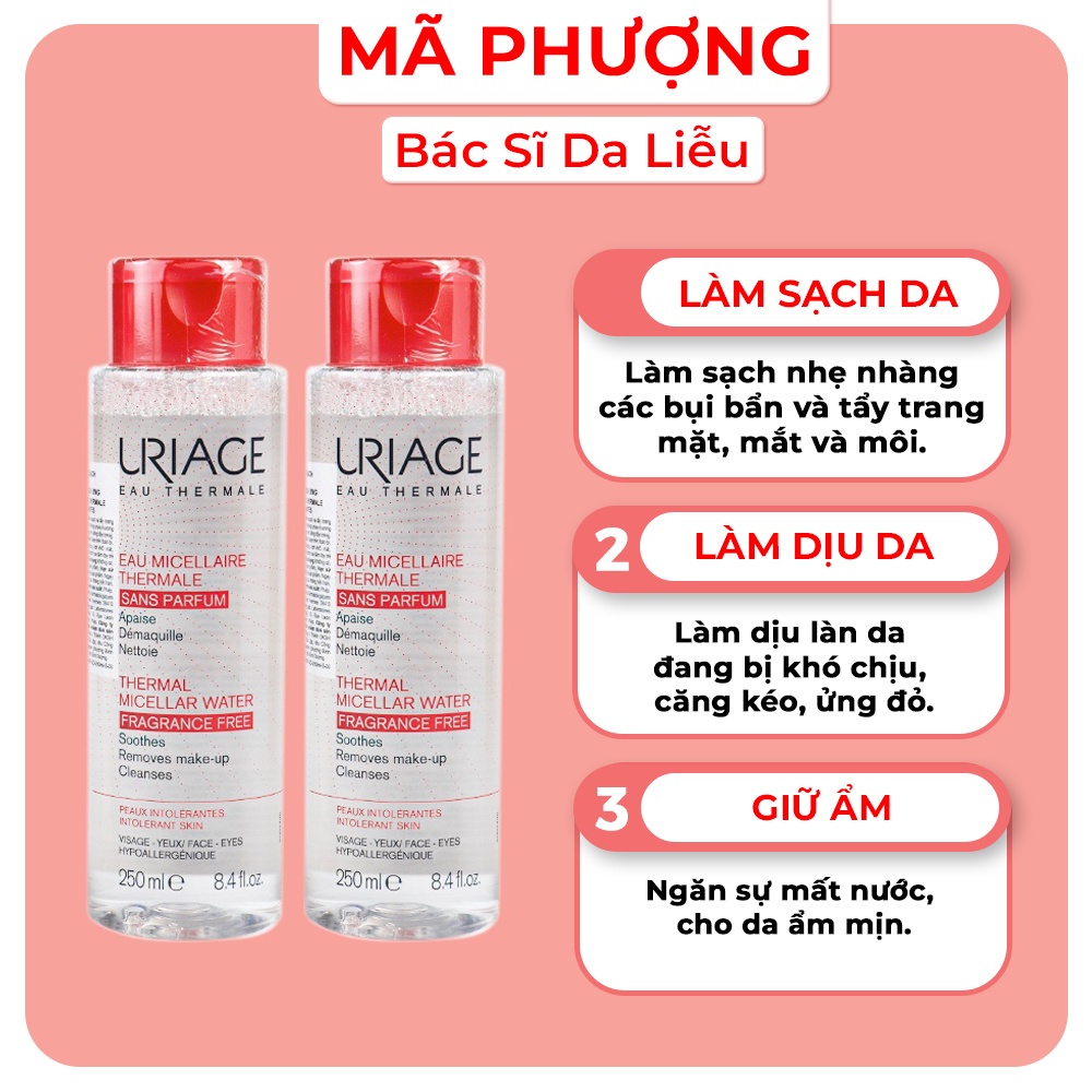 Nước tẩy trang Uriage Eau Micellaire Thermale PS F cho da nhạy cảm ( màu hồng)