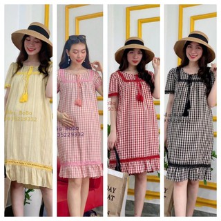 Váy bầu thời trang thiết kế kẻ caro chất thô mềm freesize từ 45 đến 70kg 🌸 FREESHIP 🌸