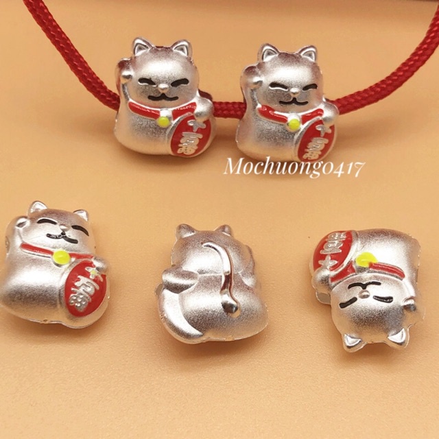 CHUYÊN SỈ  Charm mèo thần tài bạc hàng siêu đẹp - Bạc tốt loại 1, PH216