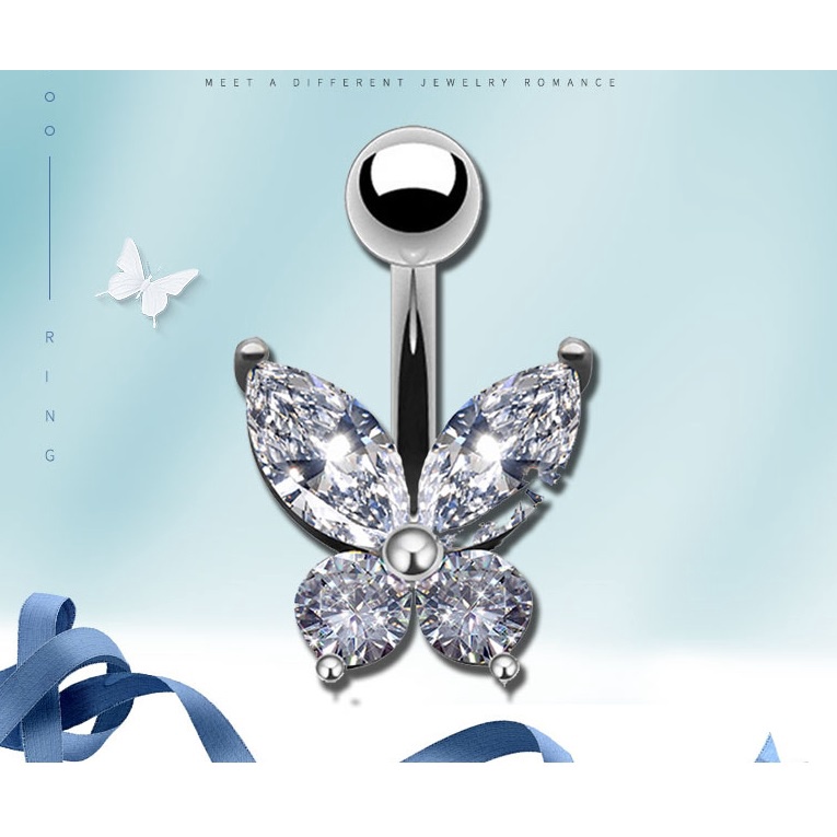 Khuyên rốn titan Hình bướm đính đá version3