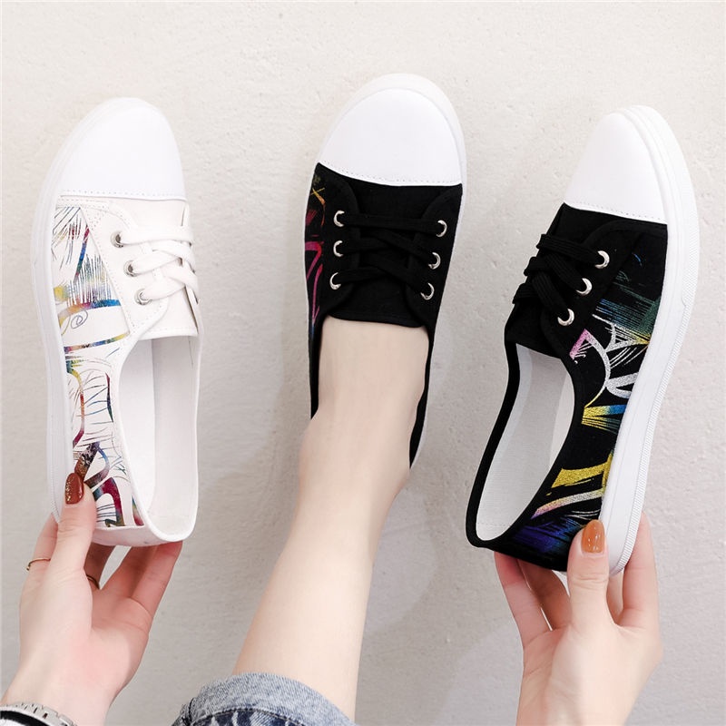 Giày Thể Thao Vải Canvas Màu Trắng Thoáng Khí Phong Cách Hàn Quốc Cho Nữ