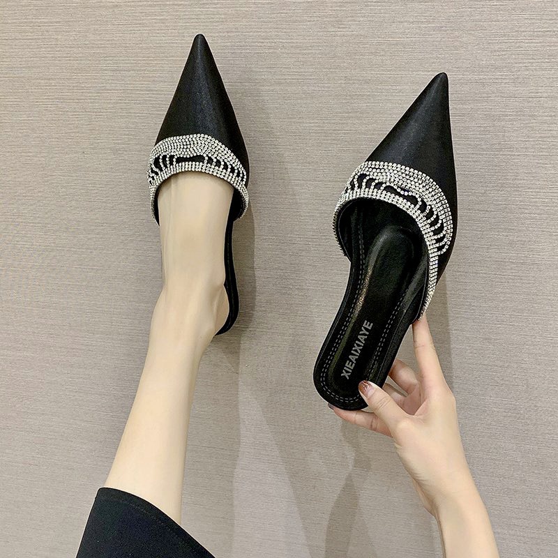 Dép Sục Mũi Nhọn Xoàn Rũ 🎀 Hàng Sẵn Hình Thật 🎀 Quai Lụa Da Mềm Đá Thật Hàng Cao Cấp V96 Shop Diều Phương