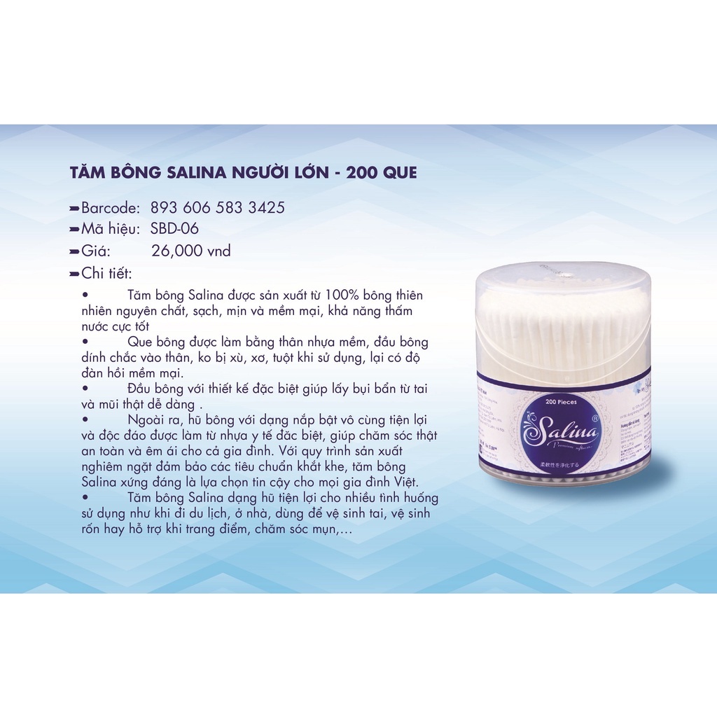 Bông ngoáy tai Salina (200 que) hàng VNXK