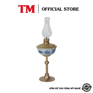 Đèn thờ dầu men lam vẽ Rồng Phượng Xưởng Gốm TM Bát Tràng TẶNG kèm bóng chụp đèn (đèn dầu, đèn thờ cúng)
