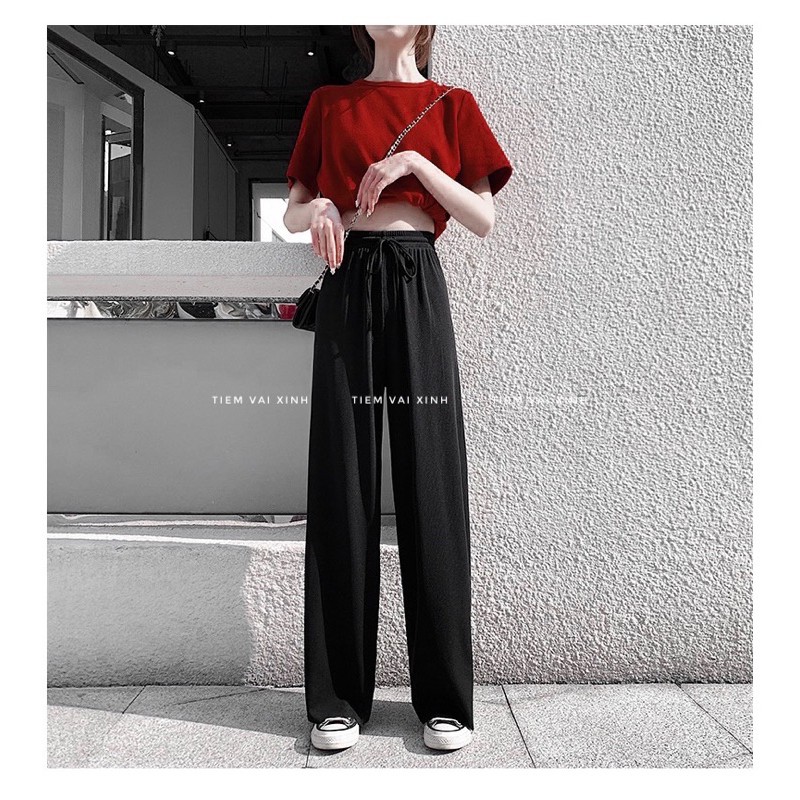 Quần Ống Rộng Nữ  [Tiệm Vải Xinh]  Quần Ống Rộng Hách Chiều Cao Tôn Dáng Tự Cắt Gấu - Hàng Quảng Châu QV004