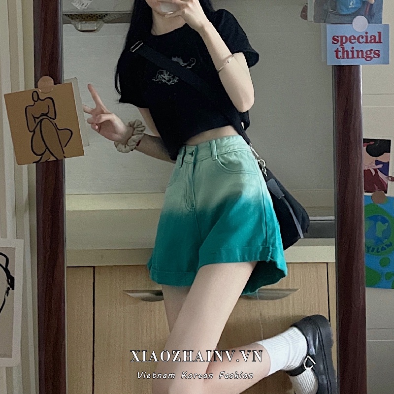 Xiaozhainv Quần Đùi Denim Lưng Cao Ống Rộng Màu Gradient Cá Tính Phong Cách Hàn Quốc Sành Điệu Cho Nữ Với Size S-4Xl | BigBuy360 - bigbuy360.vn