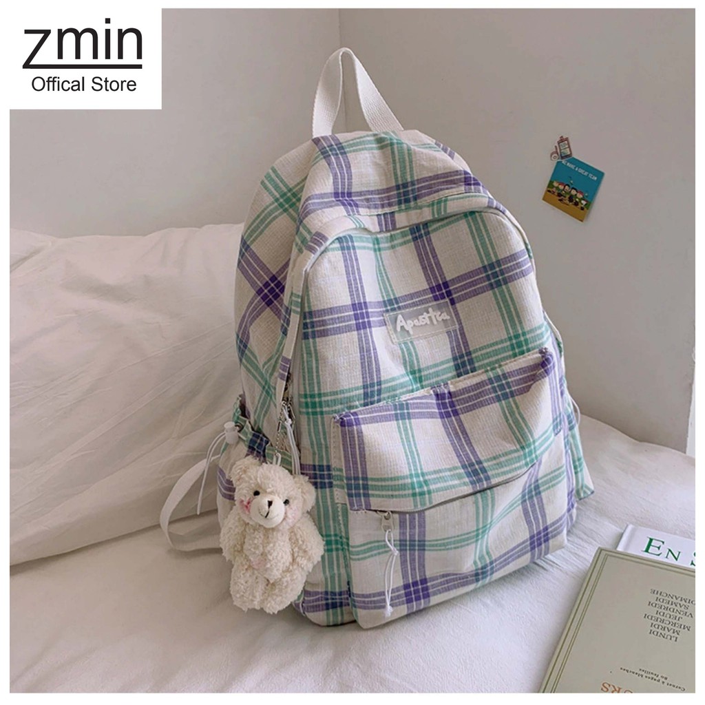 Balo nữ đi học thời trang Zmin, chống thấm nước đựng vừa laptop 14inch, A4-Z126