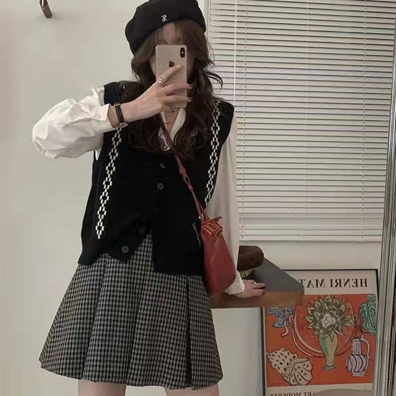 Áo khoác len không tay kẻ sọc phối màu thời trang mùa thu kiểu retro cho nữ | BigBuy360 - bigbuy360.vn