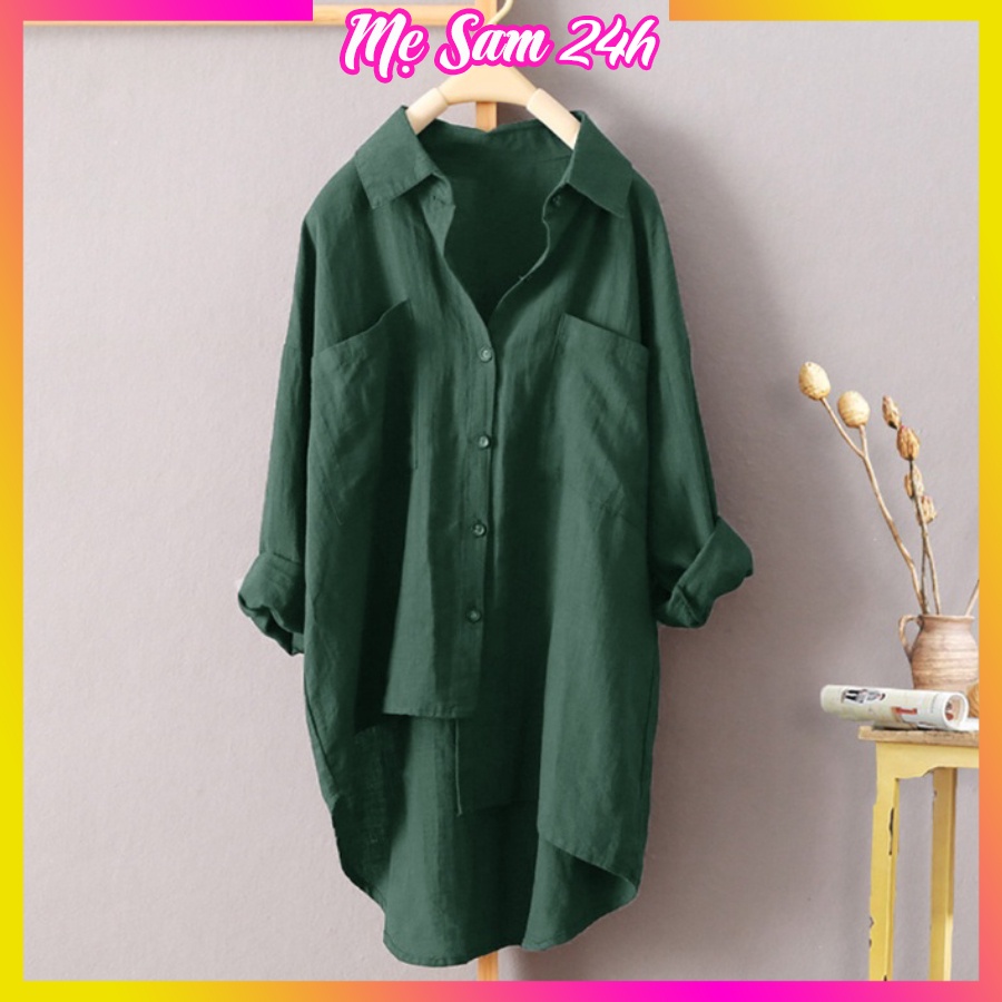 Áo sơ mi đũi nữ dài tay kiểu tà lệch form rộng Mẹ Sam 24h, chất liệu mềm mát, phong cách trẻ trung SMH.31