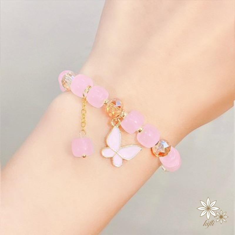 Vòng tay chuỗi hạt pha lê nhiều màu hình hoa cúc/bướm thời trang ngọt ngào cho nữ