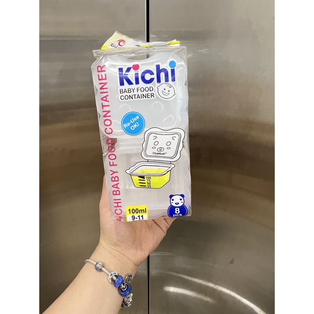 Set 8 Khay trữ đông KICHILACHI Chính Hãng Nhật Bản cho bé ăn dặm 100ml