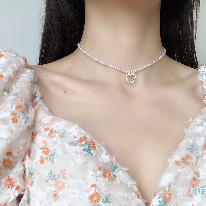 Ahellogirl Vòng cổ choker hợp kim đính hạt ngọc trai nhân tạo thời trang xinh xắn dành cho nữ