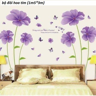 decal dán tường bộ đôi hoa tím