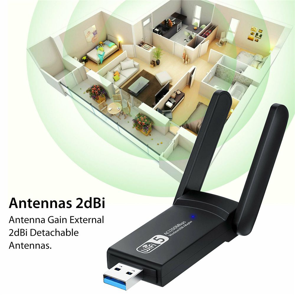 Bộ chuyển đổi thẻ mạng ethernet wifi ăng ten băng tần kép bền không dây LAN 2.4G/ 5GHz 1200Mbps USB 3.0