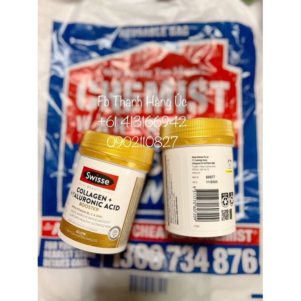 Collagen Cấp Ẩm Swisse Beauty Collagen +Hyaluronic Acid Booster 80 viên