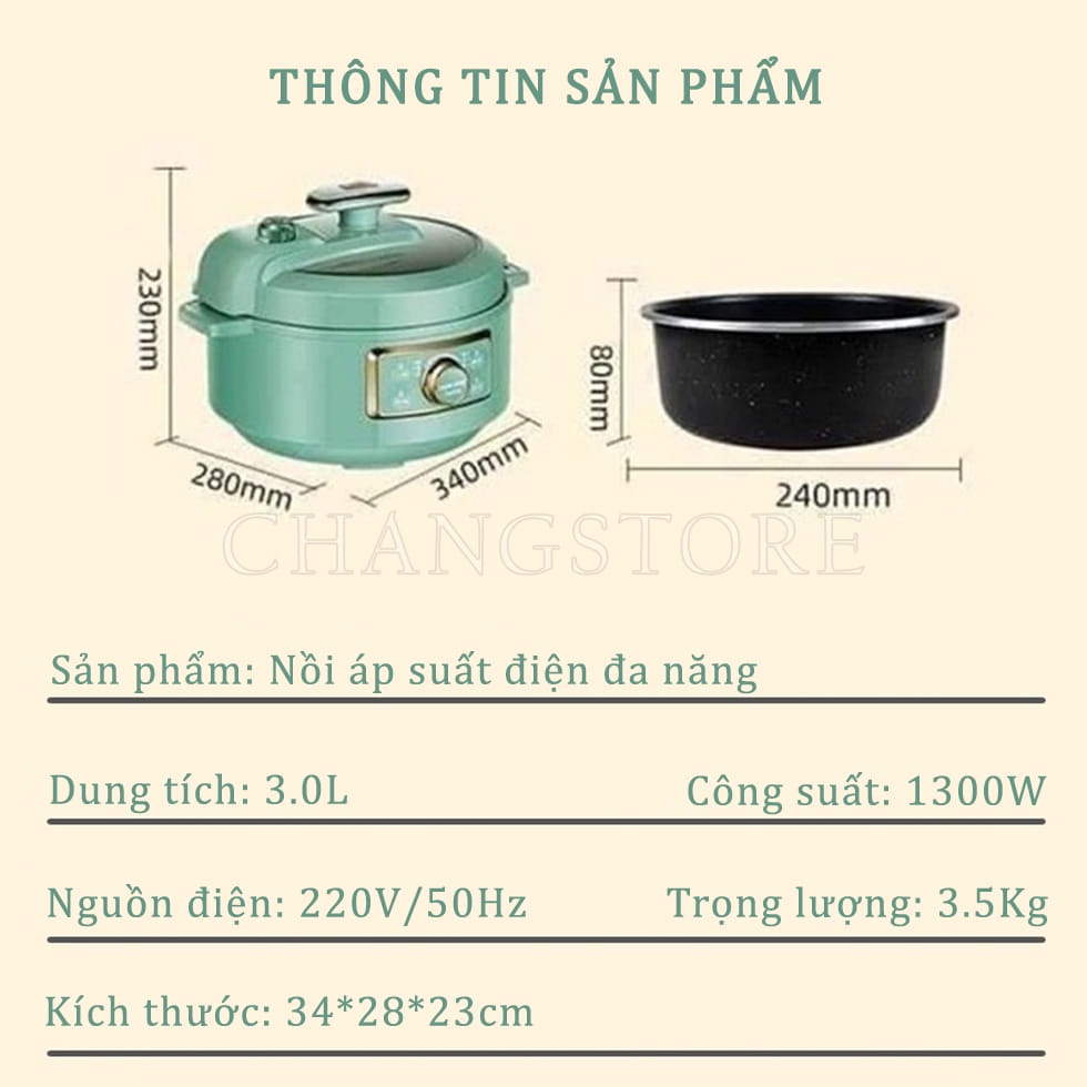 Nồi Áp Suất Nội Địa Trung Đa Chức Năng 3L Nấu Lẩu, Nấu Cơm, Hầm, Nấu Soup, Chiên, Xào