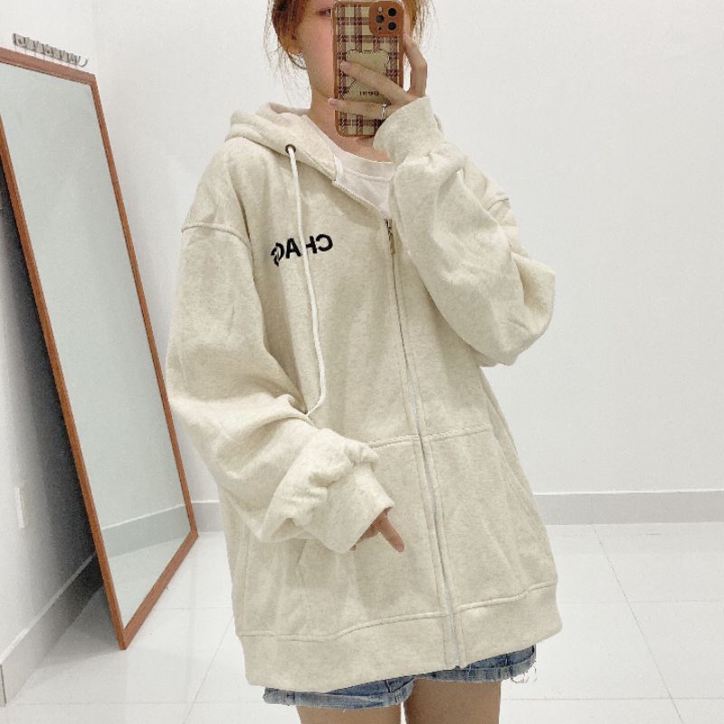 XPstore Áo Khoác Hoodie Zip ulzzang Thêu CHAOS (Ảnh thật)