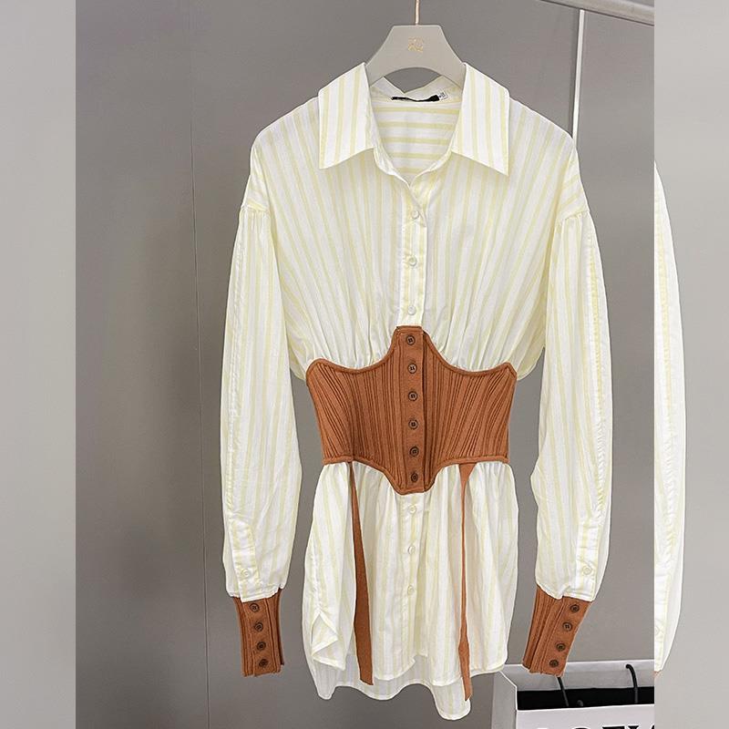 COZOKC COZOK Áo sơ mi tay dài cổ vuông eo cao thời trang mùa thu cho nữ