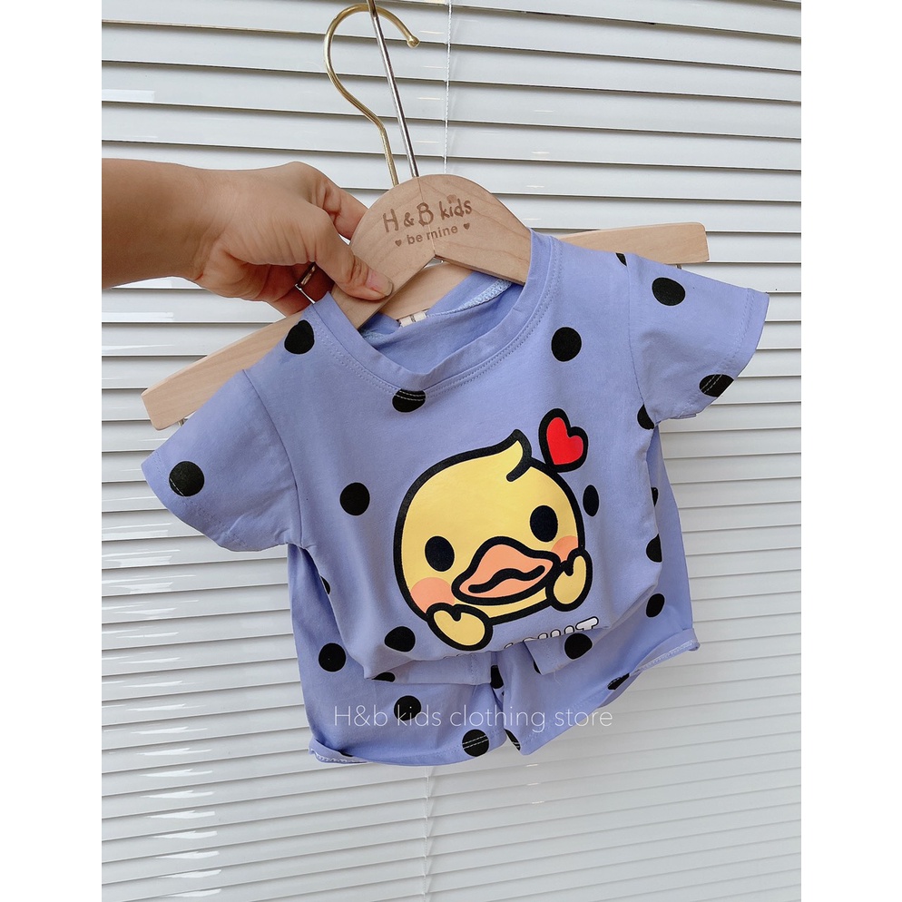 Bộ Cộc Tay Bé Trai, Bé Gái 10-20kg Chất Cotton QC Hoạ Tiết Chấm Hình Con Vịt - AN.KID