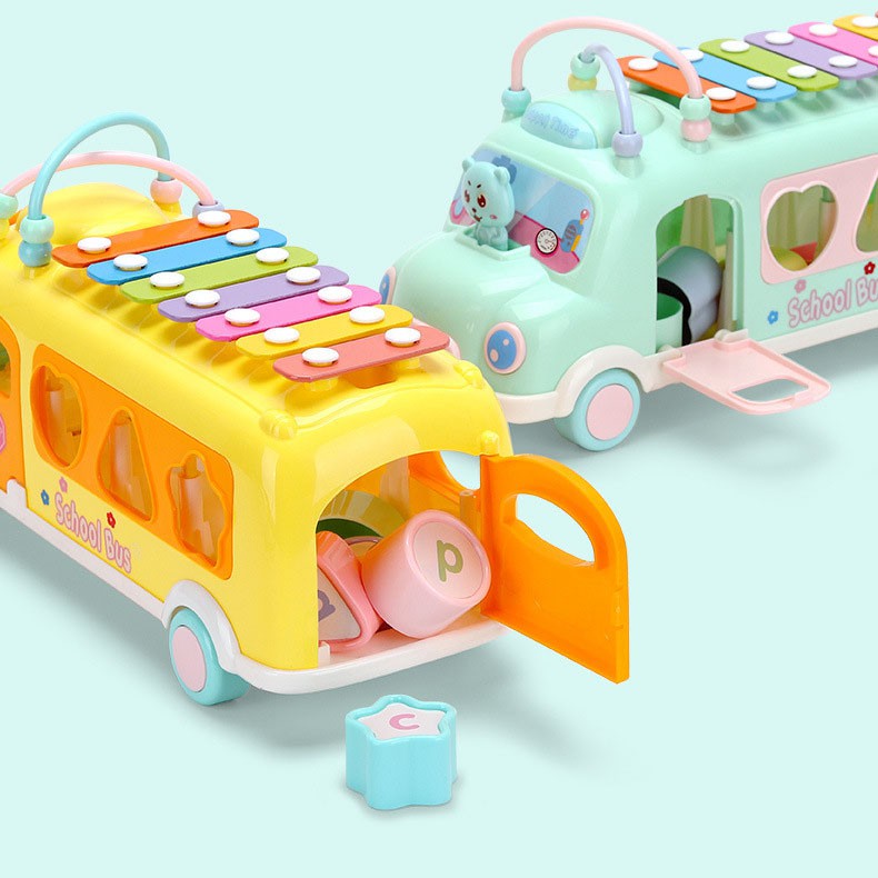 xe bus thả hình khối - Đồ chơi ô tô kéo đàn gõ