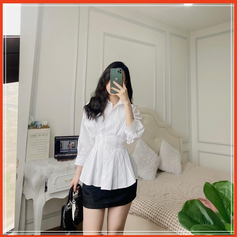 [𝗙𝗿𝗲𝗲𝗦𝗵𝗶𝗽] Sơ mi tay lỡ chiết eo, Sơ mi rúm eo, sơ mi tay lỡ Ảnh thật | BigBuy360 - bigbuy360.vn
