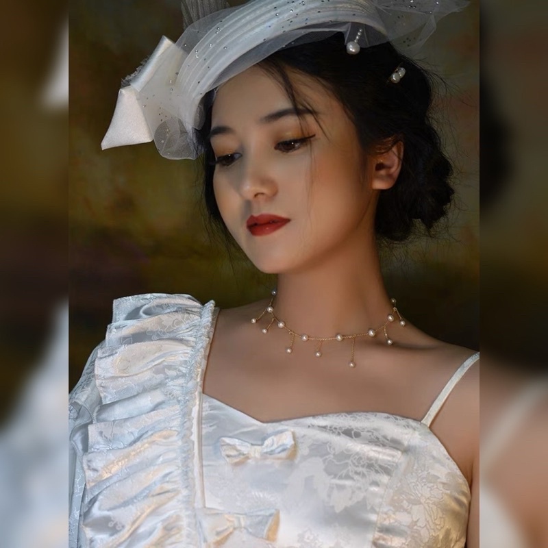 Vòng cổ choker hạt dây tua vintage nàng thơ mã PIU-91