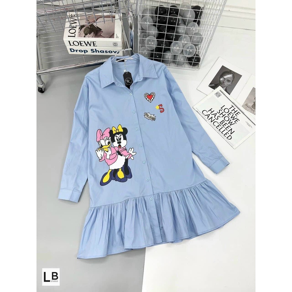 Đầm suông cổ áo sơ mi họa tiết hoạt hình kết hợp đuôi cá siêu cute, xinh xắn dành cho các nàng đi chơi, dạo phố | BigBuy360 - bigbuy360.vn