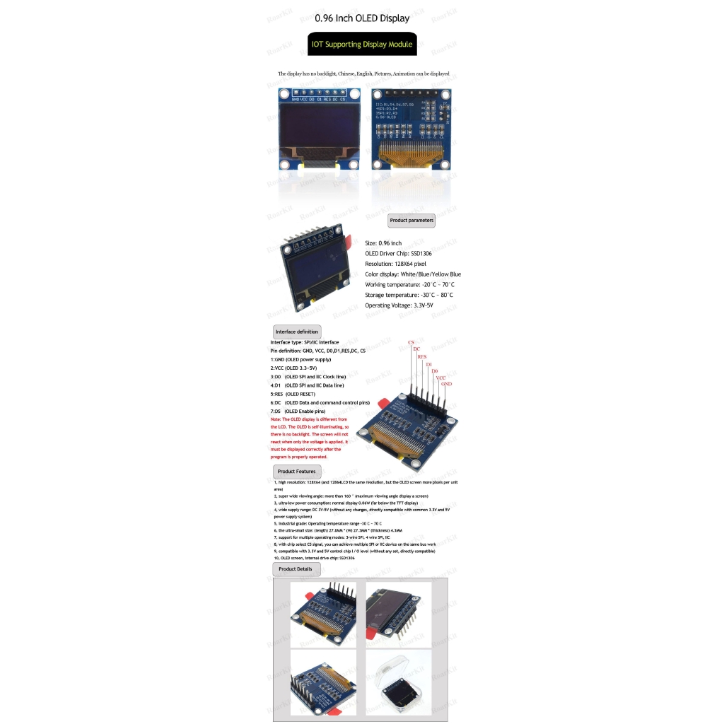 Mô Đun Hiển Thị 0.96 Inch Oled I2C Iic Spi 7pin Cho Arduino | BigBuy360 - bigbuy360.vn