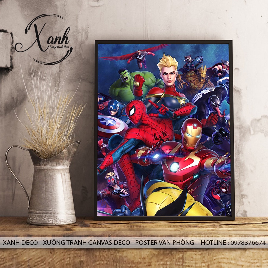Tranh treo tường siêu anh hùng,tranh marvel cực chất, tranh vải trang trí phòng khách