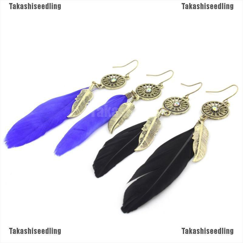 Bông Tai Lông Vũ Tua Rua Dài Phong Cách Boho