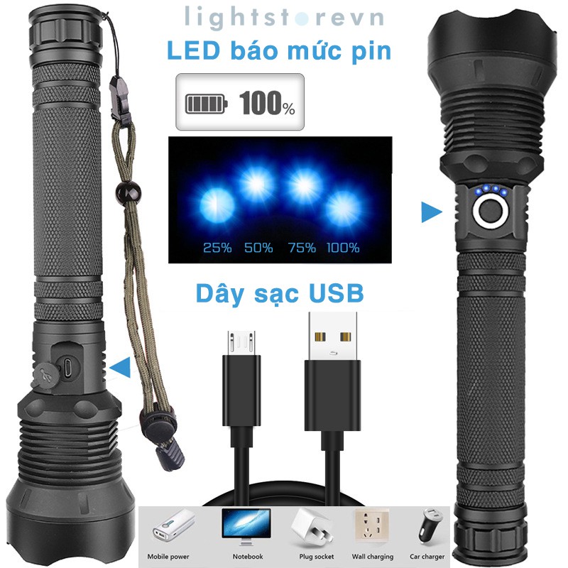 Đèn Pin XHP70 LED siêu sáng pin 26650 dung lượng lớn chuyên dụng cho các hoạt động ngoài trời (chuẩn loại 1, pin tốt) | BigBuy360 - bigbuy360.vn