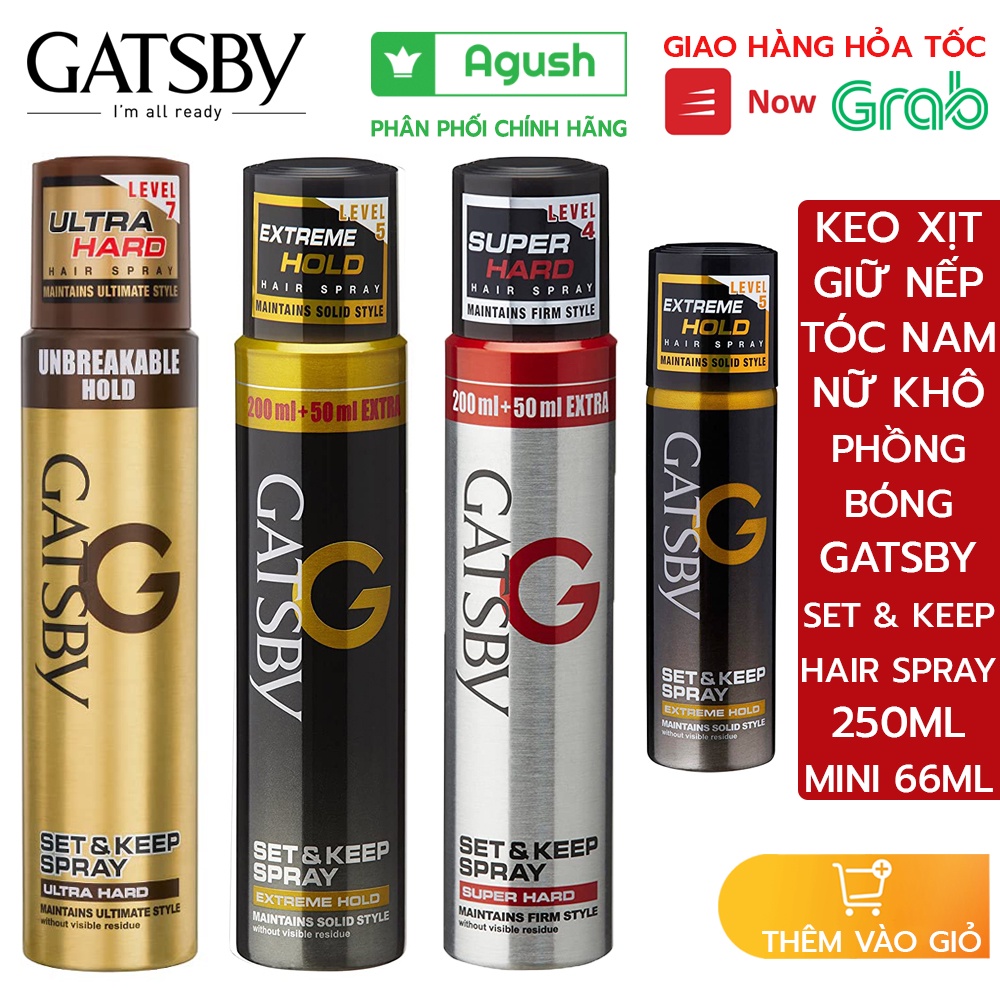 Keo xịt giữ nếp tóc nam nữ khô phồng bóng Gatsby Set Keep Hair Spray chai 250ml bình nhỏ 66ml cố định mái thơm không bết