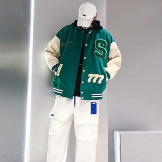 Áo khoác bomber đôi thêu phong cách Hàn Quốc cho nam simple áo varsity jacket retro áo khoác bóng chày nam fashion áo khoác gió 2 lớp from rộng varsity jacket bomber