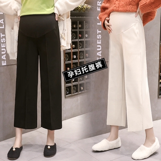 Quần len lưng cao ống rộng thời trang mùa thu cho mẹ bầu