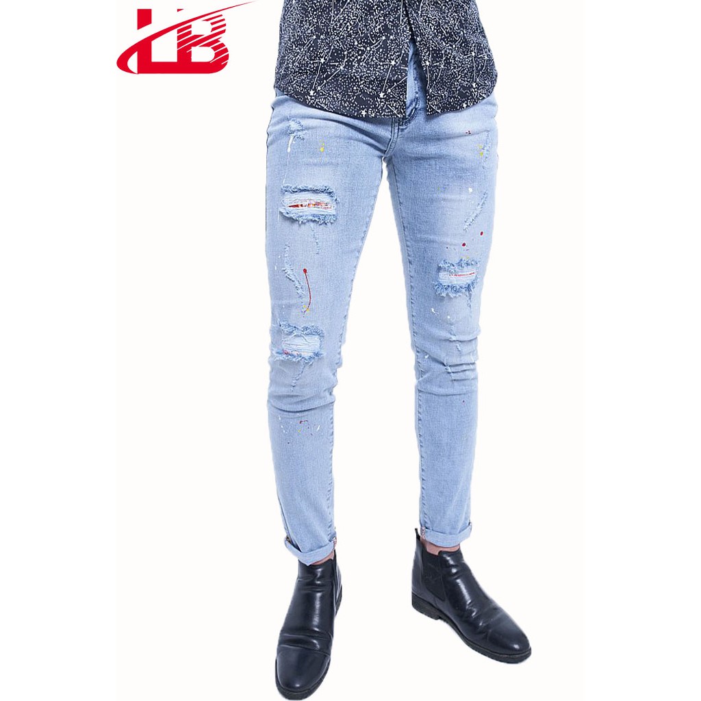 [Mã LTP50 giảm 50000 đơn 150000] Quần jean nam LB, vải jean denim co giãn rách gối cá tính, bụi bặm DNBB5136