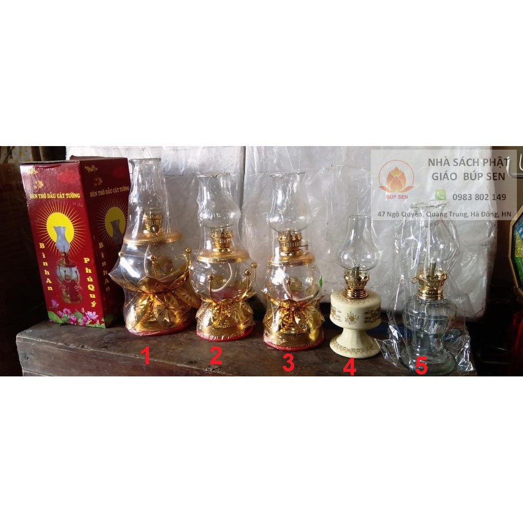 Đèn thắp dầu lưu ly (tặng kèm thêm bấc đèn) - Đèn Bình An - Phú Quý