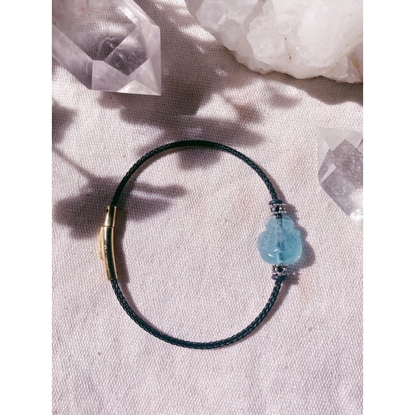 Vòng tay Hồ ly xuyên dây cáp aquamarine- đào hoa- moonstone- tóc vàng