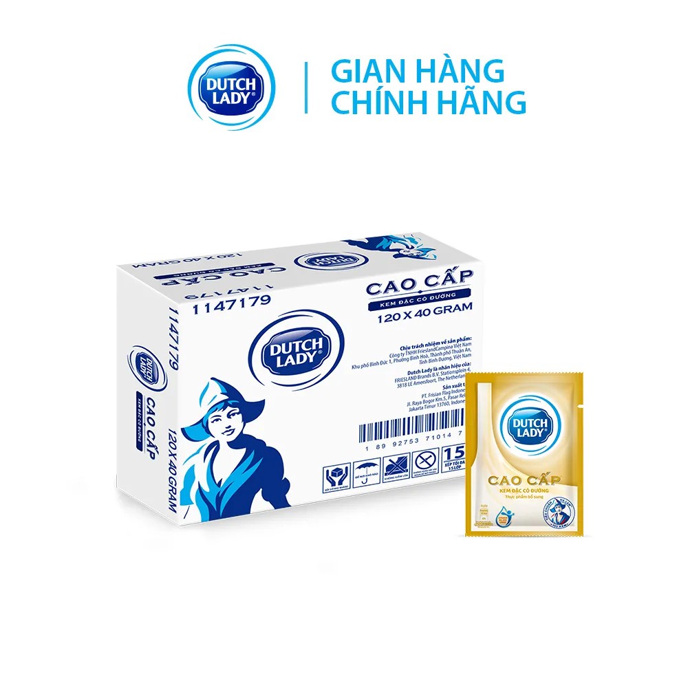 Thùng 120 bịch kem đặc có đường Dutch Lady Cô Gái Hà Lan cao cấp gói 40g/bịch