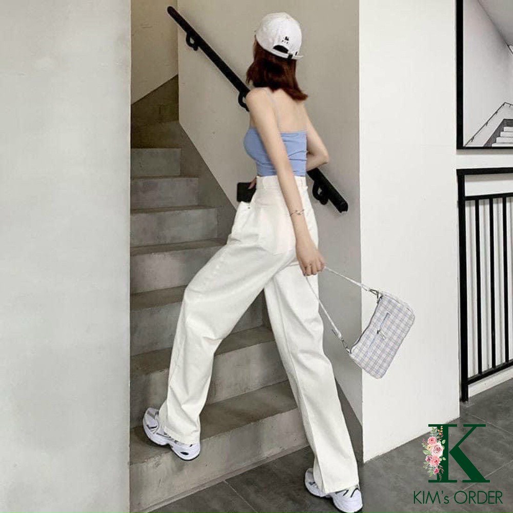 Quần jean nữ phối khuy gài eo cạp cao phong cách Ulzzang Hàn Quốc thời trang Banamo Fashion quần jean nữ cài eo 969